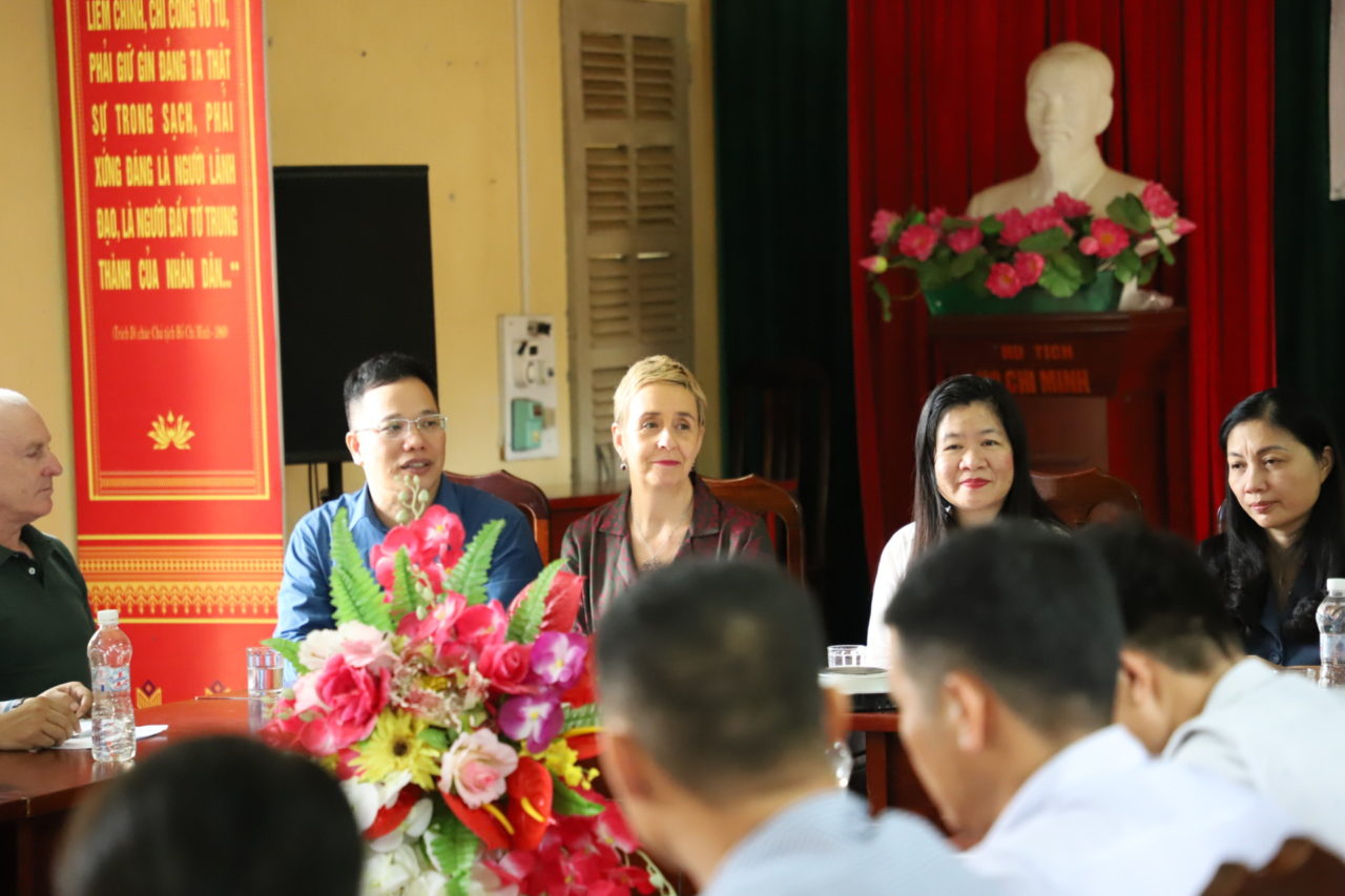 From left to right: Mr. Le Ngoc Bao, ChildFund Vietnam Head of Program, Ms. Micaela Cronnin, and Ms. Nguyen Thi Bich Lien, ChildFund Vienam Country Director joining a monthly meeting of the Commune Child Protection Standing Board of Suoi Hoa commune