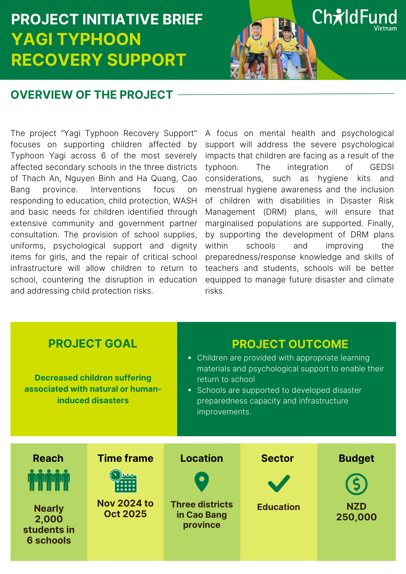 Project brief “Yagi Typhoon Recovery Support”