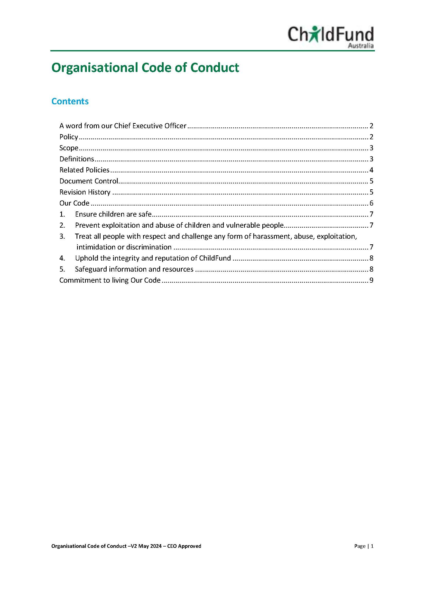 Organisational Code of Conduct