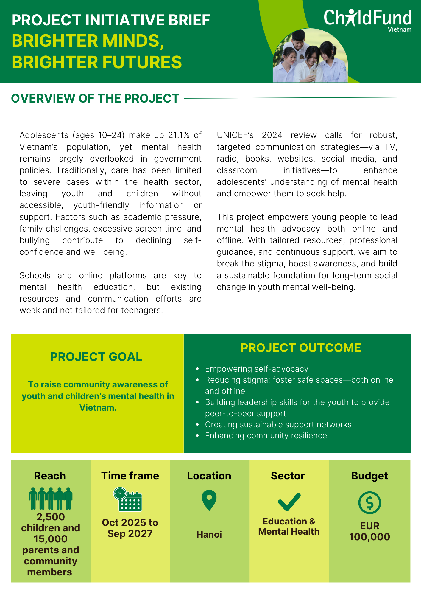 Project initiative brief Brighter Minds, Brighter Futures